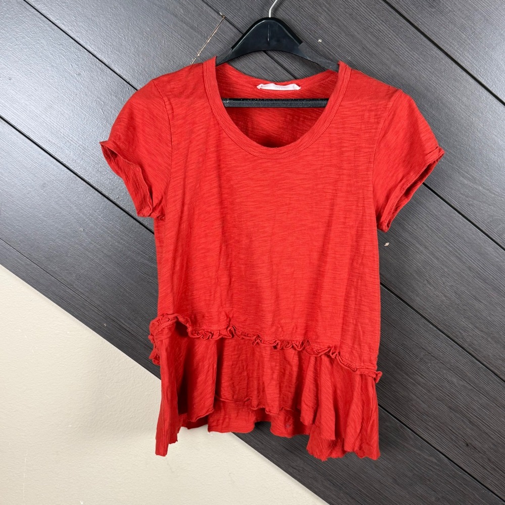 Wilt Women's Burnt Orange Ruffle Hem Slub Knit Top Size Small Boho Artsy